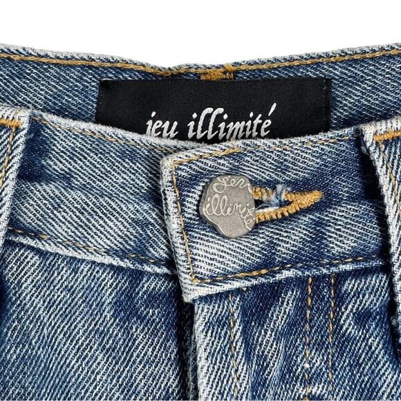 Jeu Illimité Medium Blue Slit Hem Straight Leg Button Fly Jeans - 25 - Picture 5 of 10